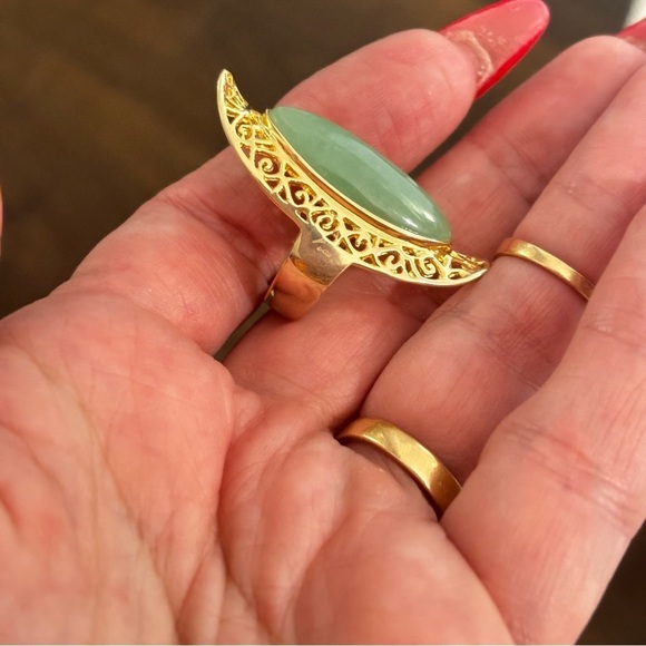Jade gold over 925 large ring size 6.75 - Picture 7 of 12